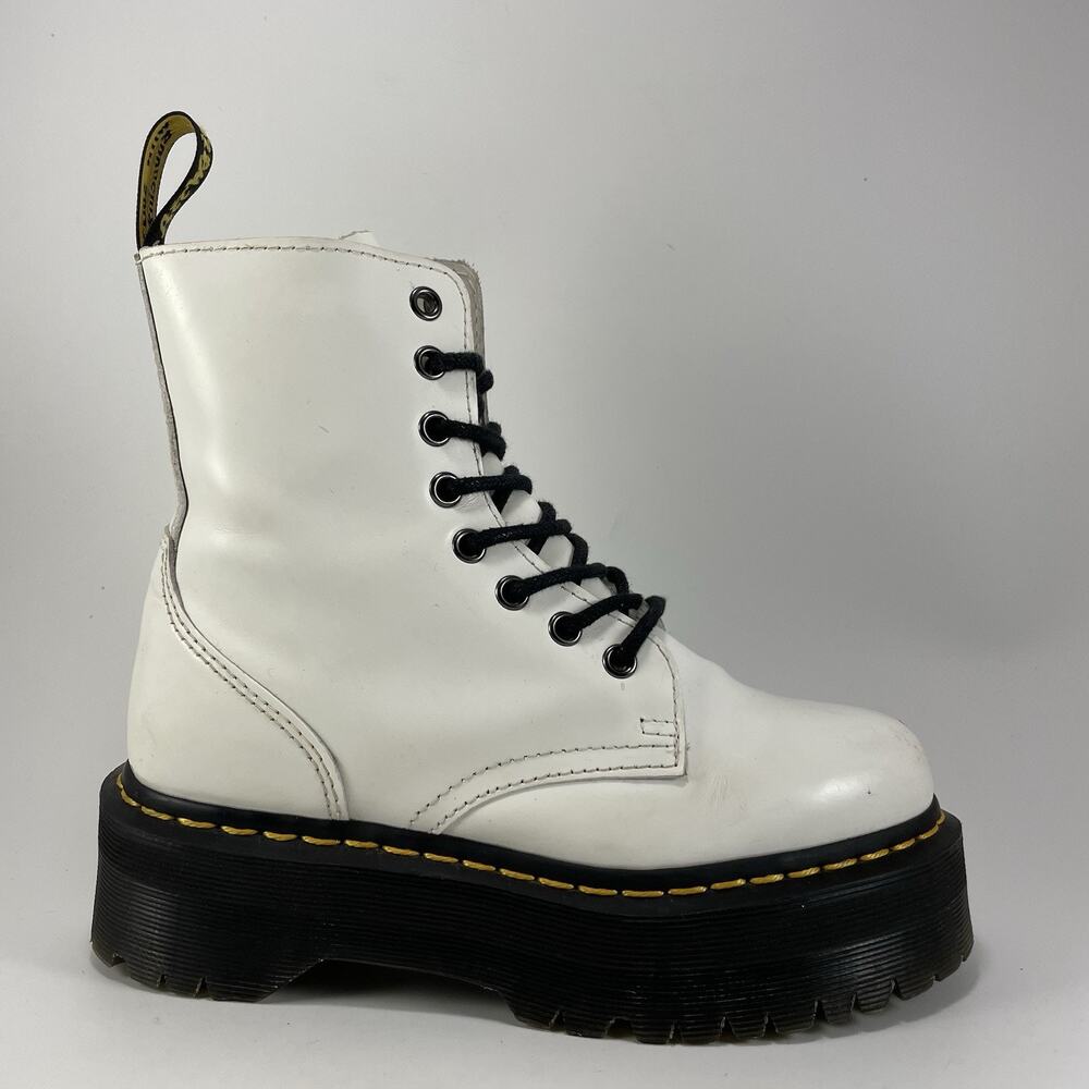 Dr. Martens Jadon Platform Boots Womens Size 6 White Leather Chunky Lace Up